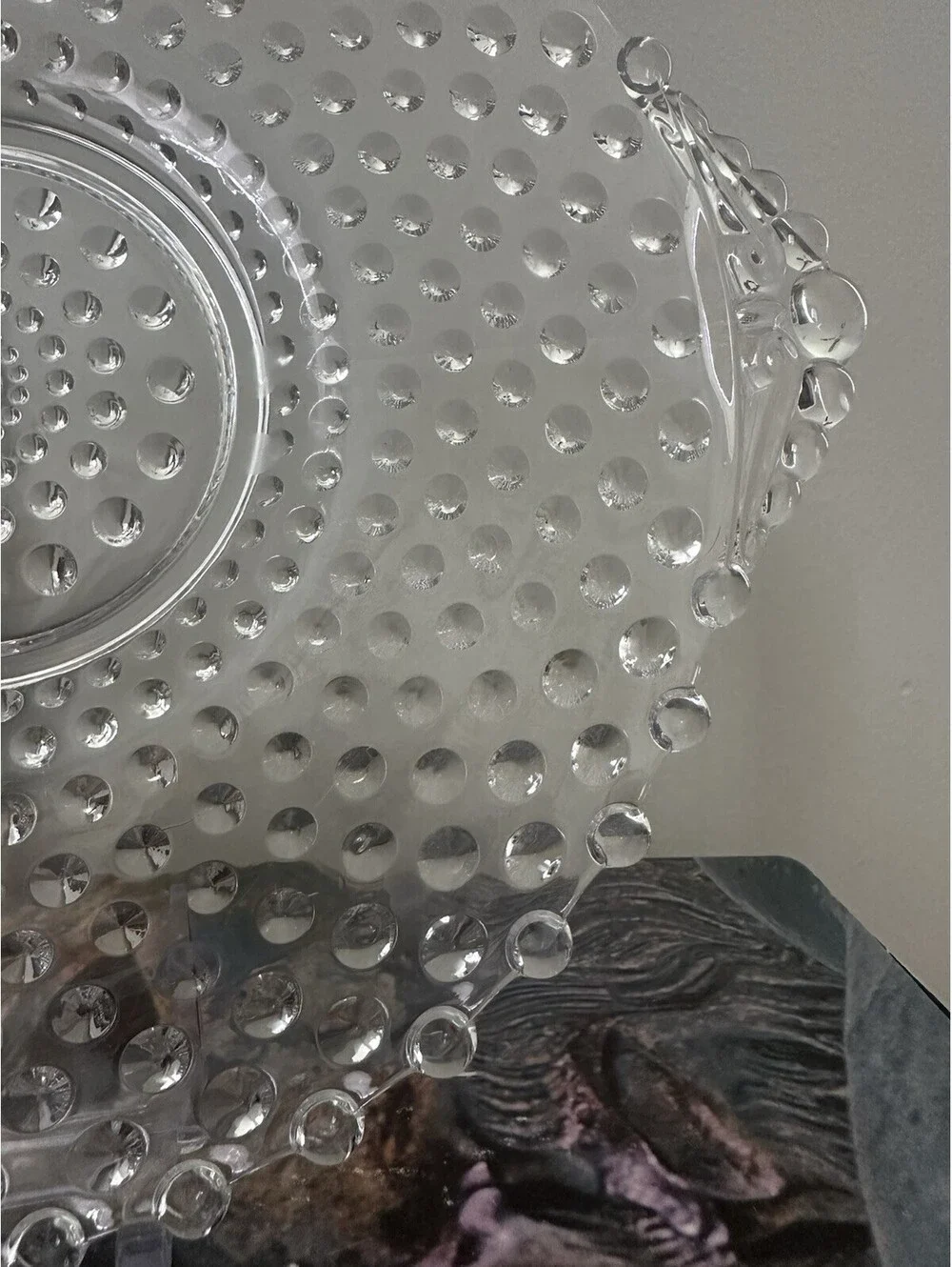 Vintage Duncan & Miller Clear Hobnail Glass Handled Cake Plate Or Serving Tray